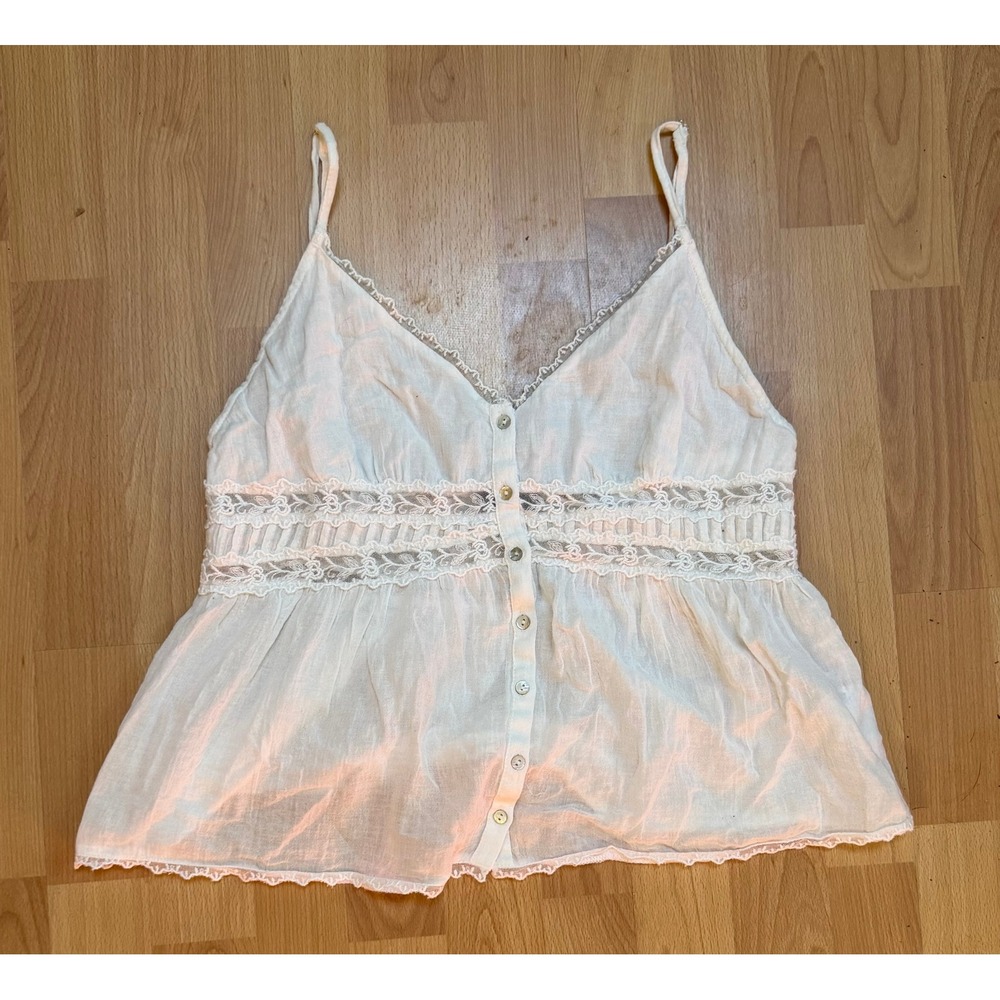 Zara White Lace Cami Tank Top Button Up Boho Cottagecore Coquette Sz Medium